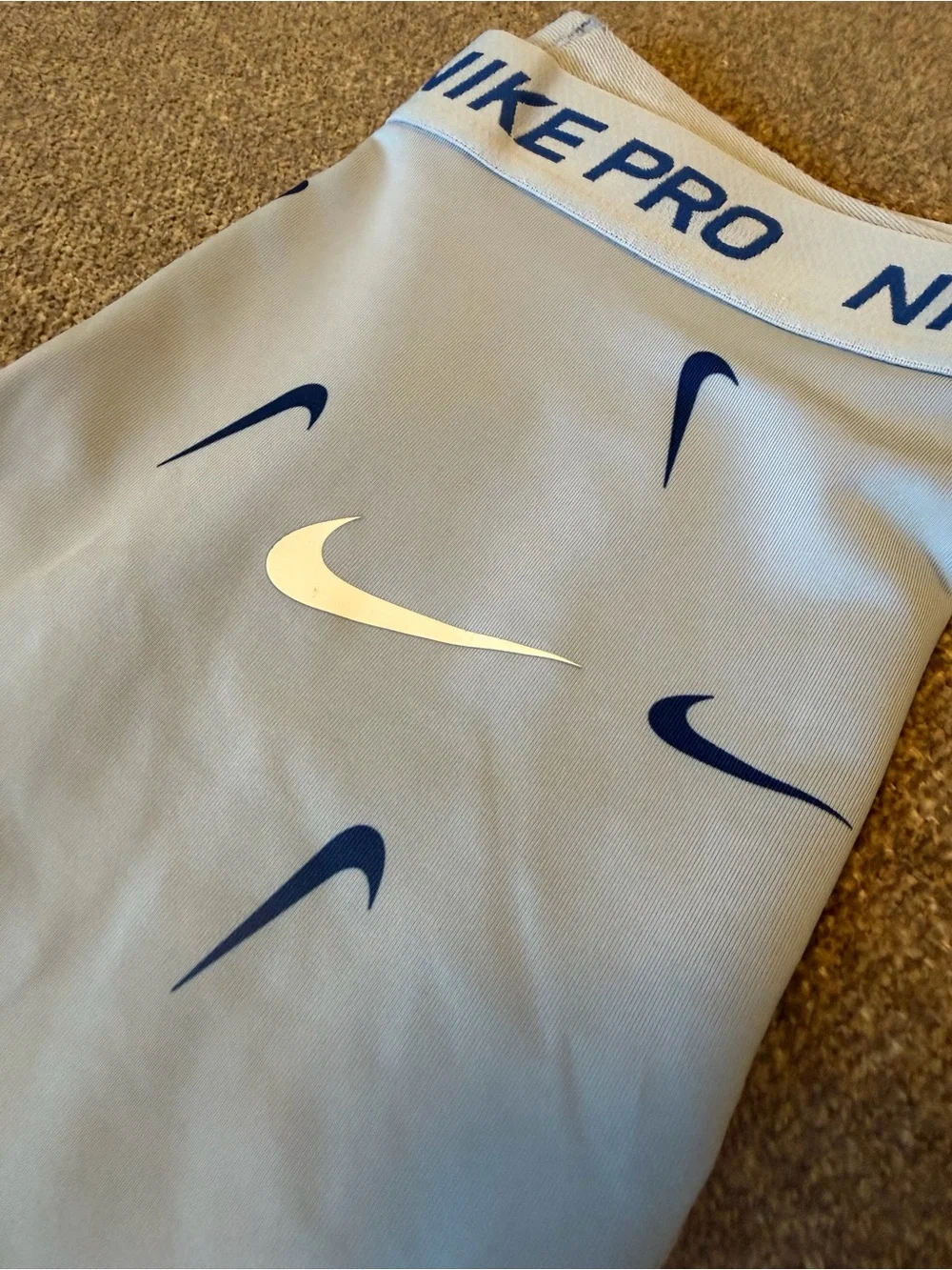 Nike Light Blue Swoosh Print Girls' Leggings
